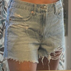 American Eagle Outfitters Light Blue Distressed High-Rise Jean Shorts